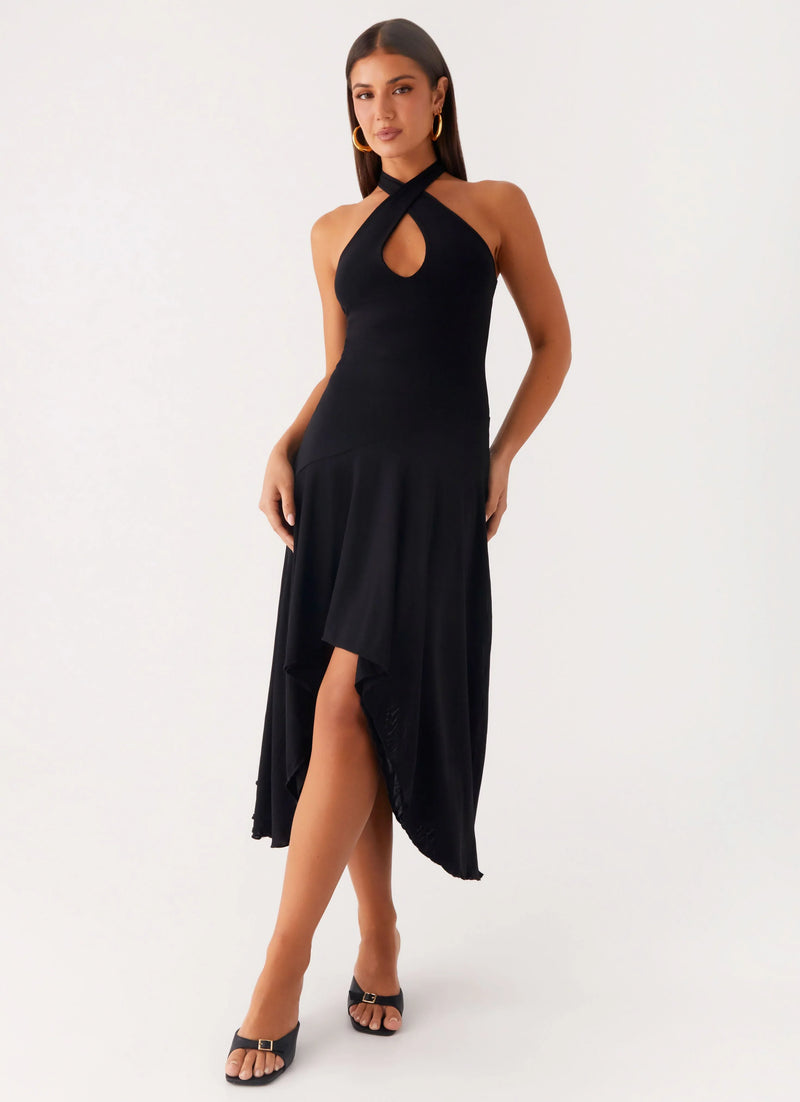 Velvet Sky Midi Dress - Black