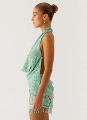Outlaw Beaded Mini Dress - Mint Aqua